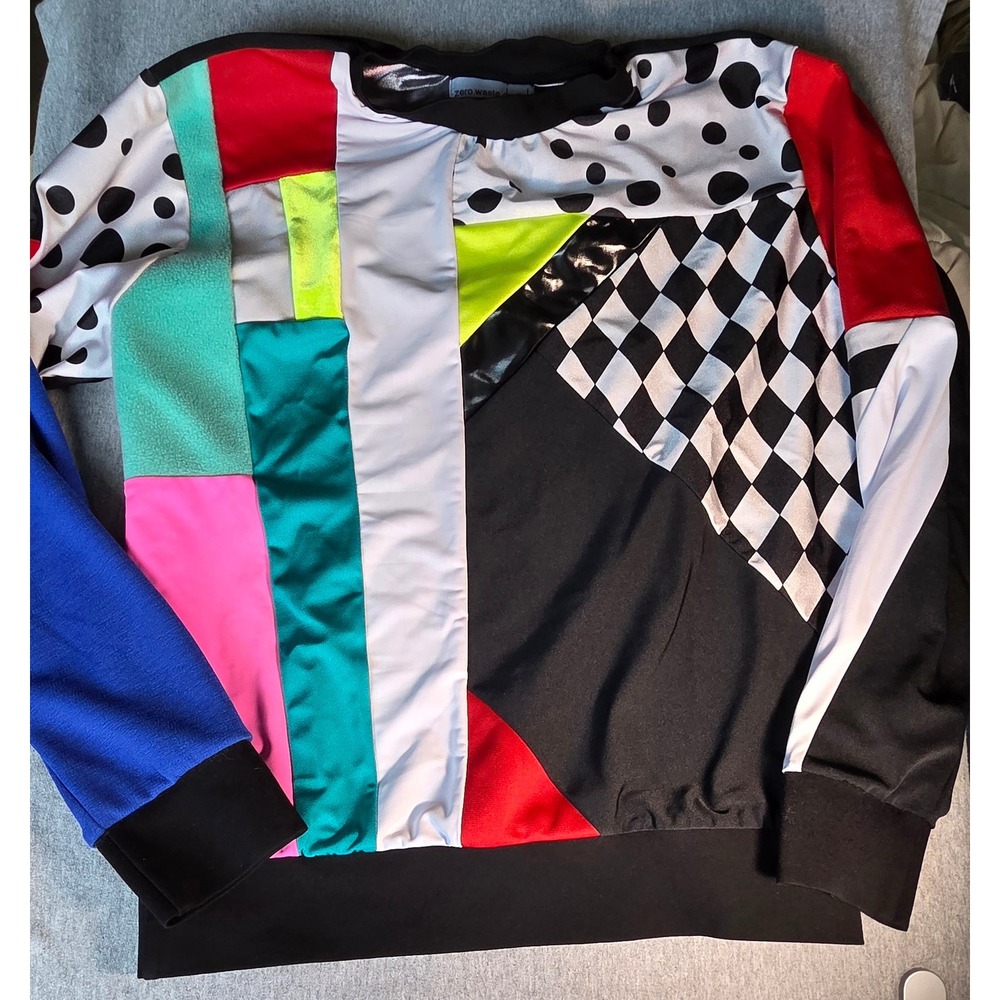 Zero Waste Daniel Patchwork Long Sleeve Top Multicolor Checkerboard Polka Dot S